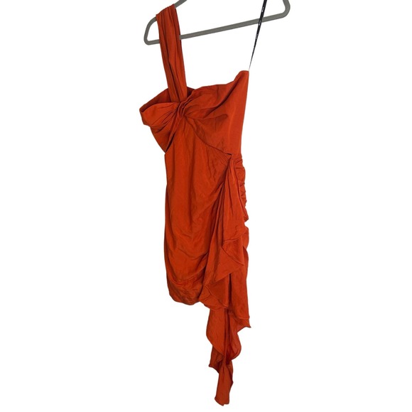 Just Be Queen Solange Mini Dress Ruched One Shoulder Linen Blend Chilli Size XS - Picture 6 of 13